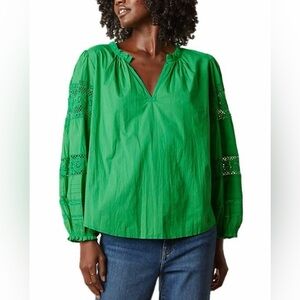 Velvet By Graham and Spencer Emerald Green Blouse with Lace detail size M